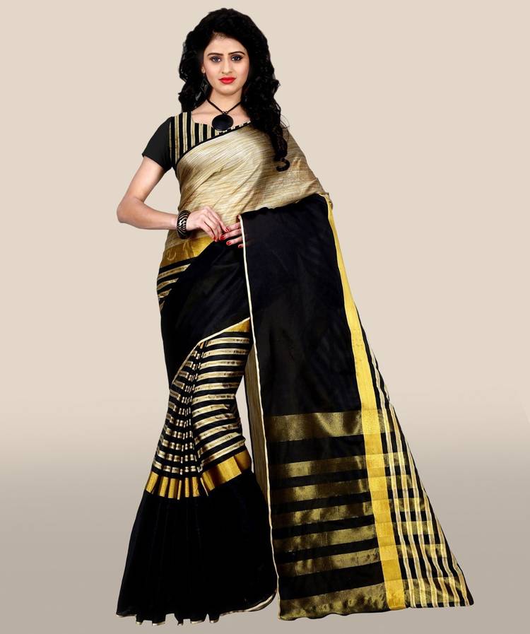 Striped Dharmavaram Cotton Blend, Tussar Silk Saree