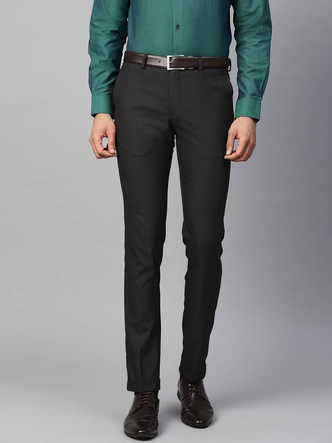 Skinny Fit Men Blue Polyester Viscose Blend Trousers