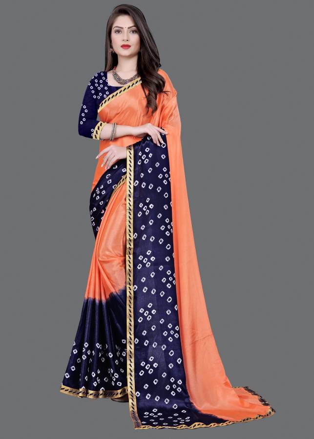 Geometric Print, Embellished Bandhani Silk Blend Saree Price in India