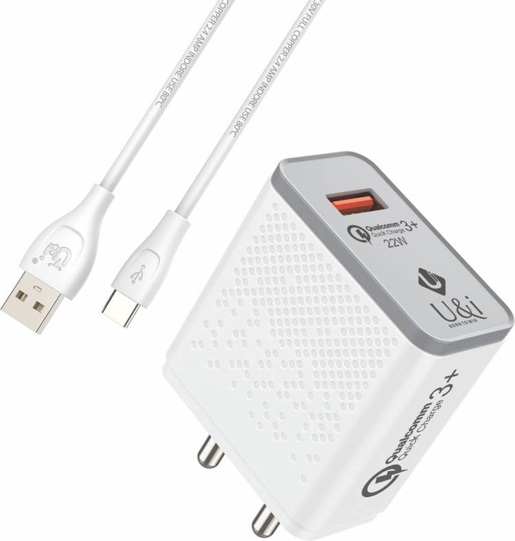 U&I Alien Series 22W Quick Charger Single USB Port with Type-C Cable 22 W 1.5 A Mobile Charger with Detachable Cable