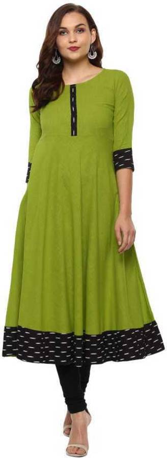 Women Solid Cotton Blend Anarkali Kurta Price in India