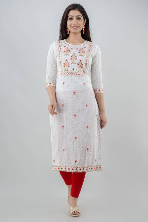 Women Embroidered, Floral Print Rayon Straight Kurta Price in India