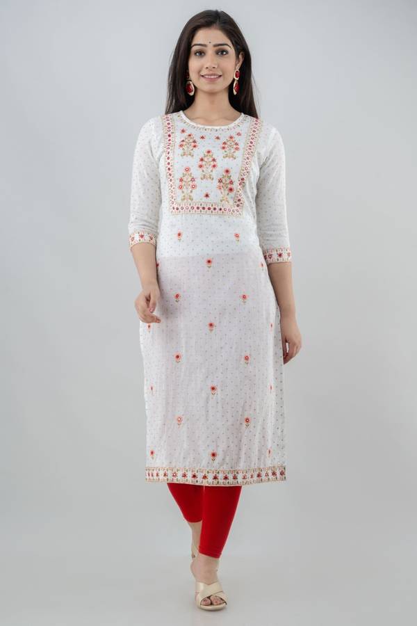 Women Embroidered, Floral Print Rayon Straight Kurta