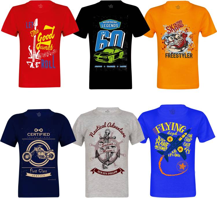 Boys Self Design Cotton Blend T Shirt Price in India
