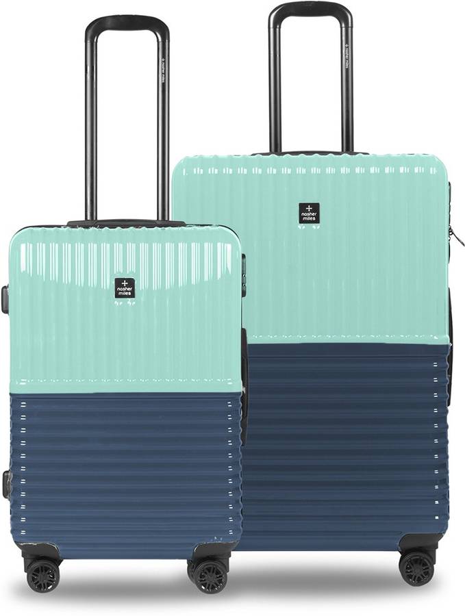 Hard Body Set of 2 Luggage - Istanbul Hard-sided Polycarbonate Luggage Set of 2 Teal and Dark Blue Trolley Bags (65 & 75 Cm) - Multicolor