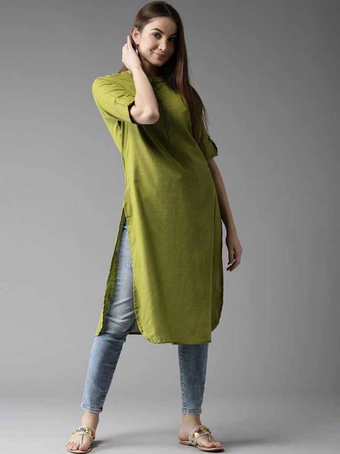 Women Solid Cotton Fleece Blend Straight Kurta