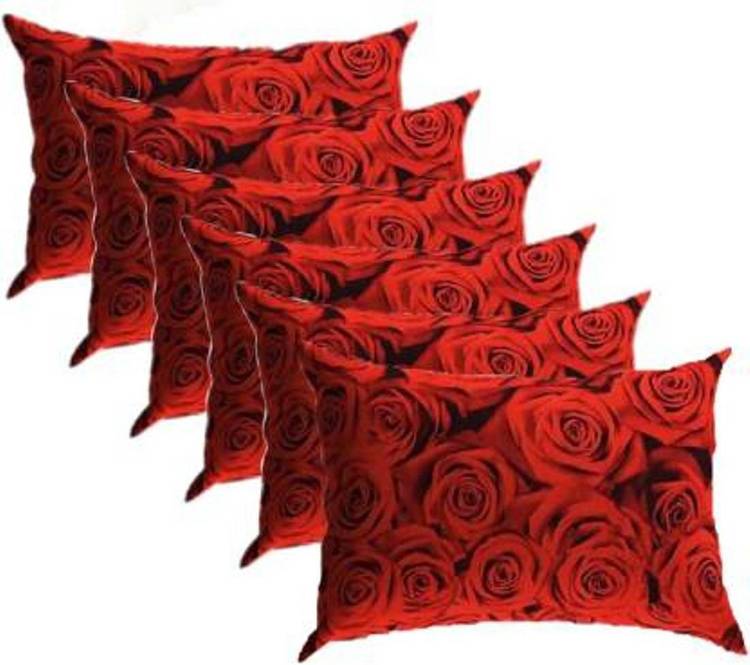 DONDA RED ROSE PRINT Microfibre Floral Sleeping Pillow Pack of 6