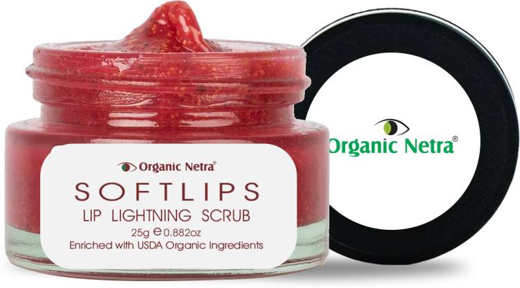 Organic Netra SOFTLIPS Lip Scrub for Lightening and Brightening of Dark Lips – Pure Lip Scrub Enriched With Certified Organic Ingredients for Dry & Chapped Lips – Ideal for Men & Women Strawberry Price in India