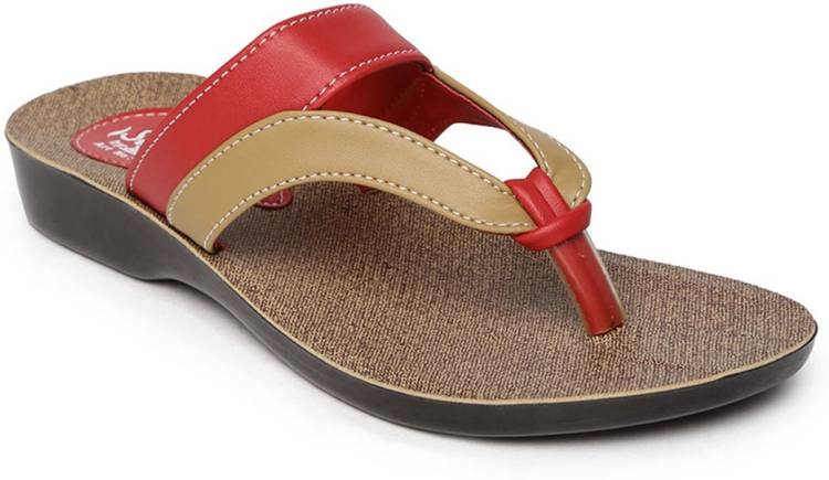 Women PU7990L Stylish Lightweight Daily Durable Comfortable Formal Casuals Red, Brown Flats Sandal Price in India
