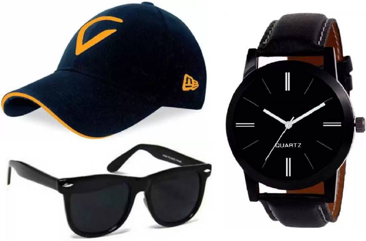 Embroidered COMBO PACK SET OF 3 WATCH - 01 + CAP - 01 + SUNGLASS - 01 LUXURY FASHION STYLISH LOOK Cap