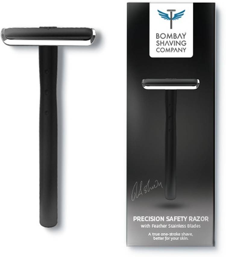 BOMBAY SHAVING COMPANY Precision Safety Razor for Men with 5 Platinum Coated Feather Razor Blades Combo| Stainless Steel Design with Anti Slip Grip
