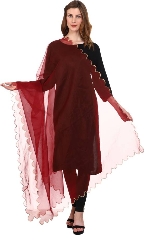 Chiffon Self Design Maroon Women Dupatta