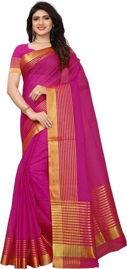 Striped, Embellished, Woven, Checkered Tant Cotton Blend, Poly Silk Saree Price in India