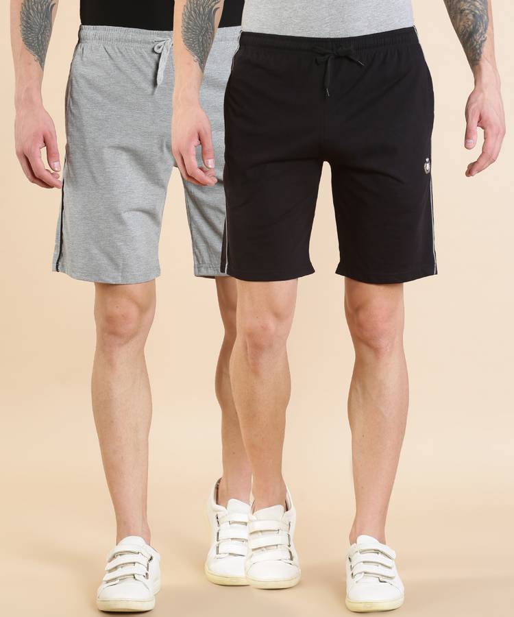 Solid Men Black, Grey Sports Shorts