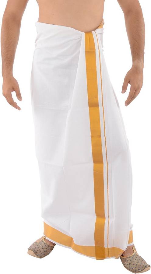 Gugaliya Solid White, Gold Lungi