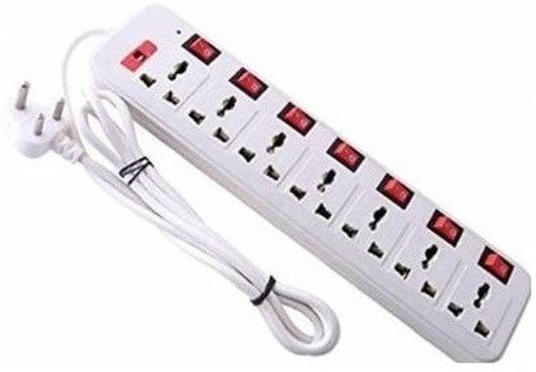 Skeisy WHITE EXTENSION BOARD WITH 7 SOCKET PLUS 7 SWITCH WITH ONE LED. 7  Socket Extension Boards