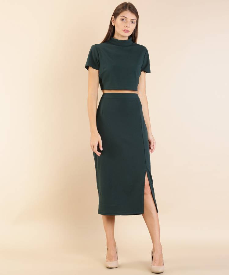 Women Two Piece Dress Dark Green Dress