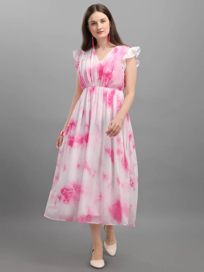 Women Fit and Flare Pink Dress Price in India