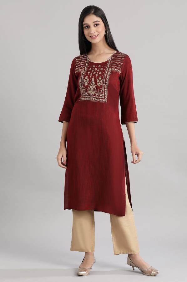 Women Solid Viscose Straight Kurta