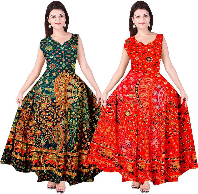 Women Gown Green, Red Dress