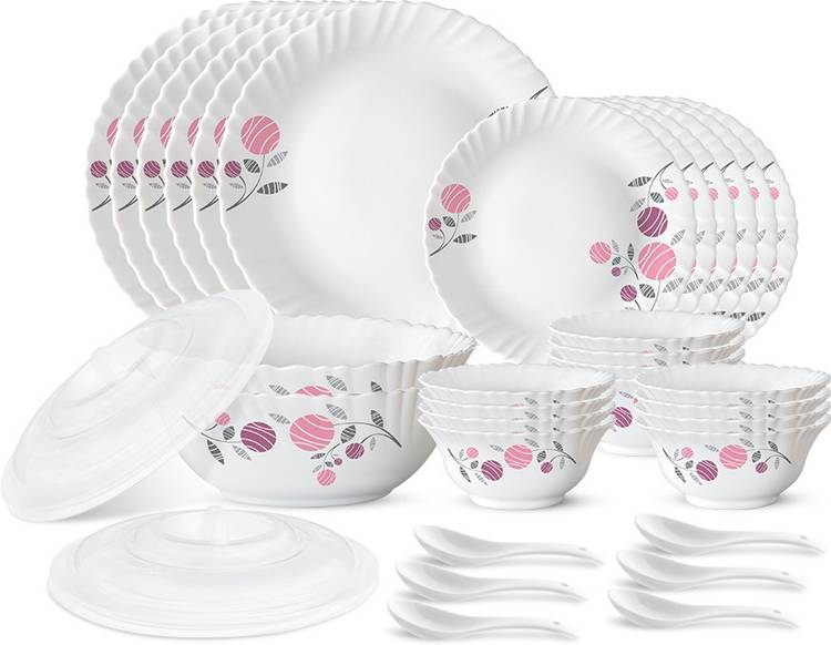 Larah by Borosil Pack of 34 Opalware Dahlia Dinner Set