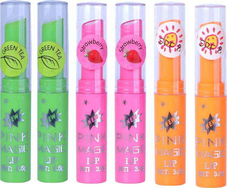 PINNER Pink Magic Multi Color Lipstick (2 Green , 2 Orange , 2 Pink) Fruit Color Changeing Lipstick Price in India