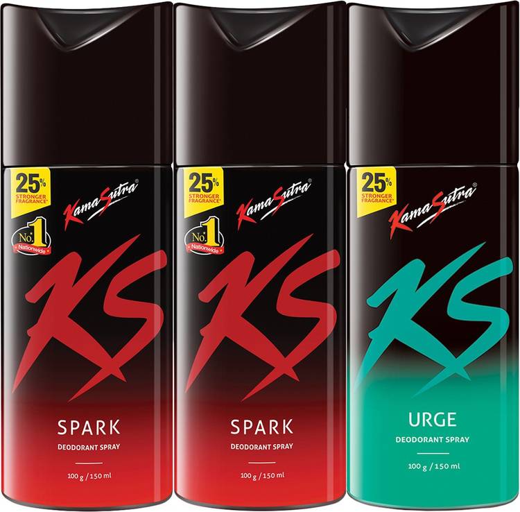 Kamasutra Special Deo Spark+Spark+Urge Buy 2 Get 1 Deodorant Spray  -  For Men