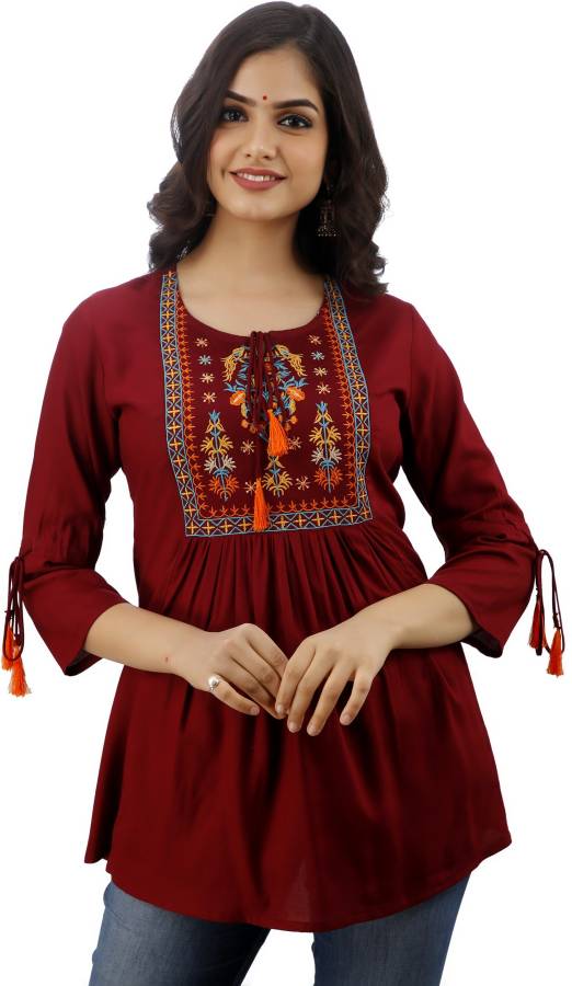 Women Embroidered Rayon Cape Top Kurta Price in India