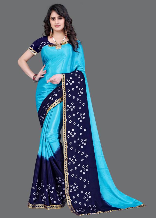 Printed Bandhani Poly Silk, Silk Blend Saree