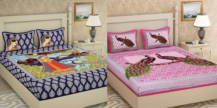 clothology 104 TC Cotton Double Jaipuri Prints Bedsheet