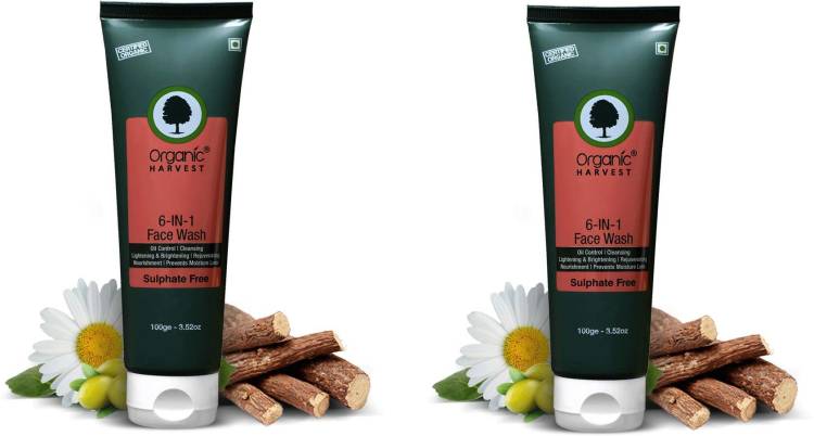 Organic Harvest 6 in 1 Oil Control Cleansing Lighting & Brightening Sulphate Free  Pack of 2 Face Wash Price in India