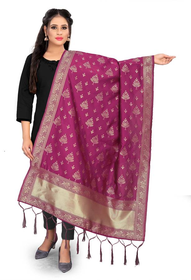 Art Silk, Cotton Blend Woven, Embellished Multicolor Women Dupatta
