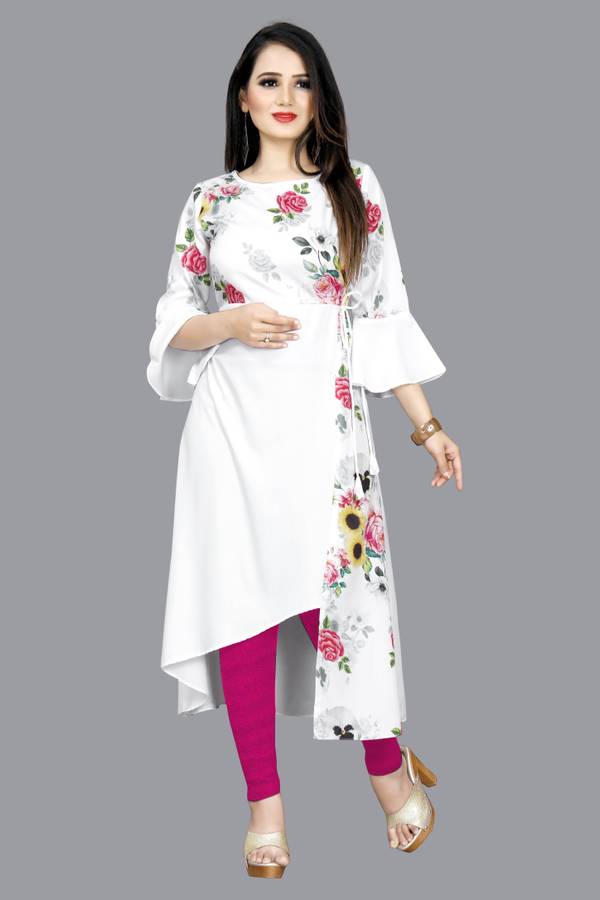 Women Floral Print Crepe Asymmetric Kurta