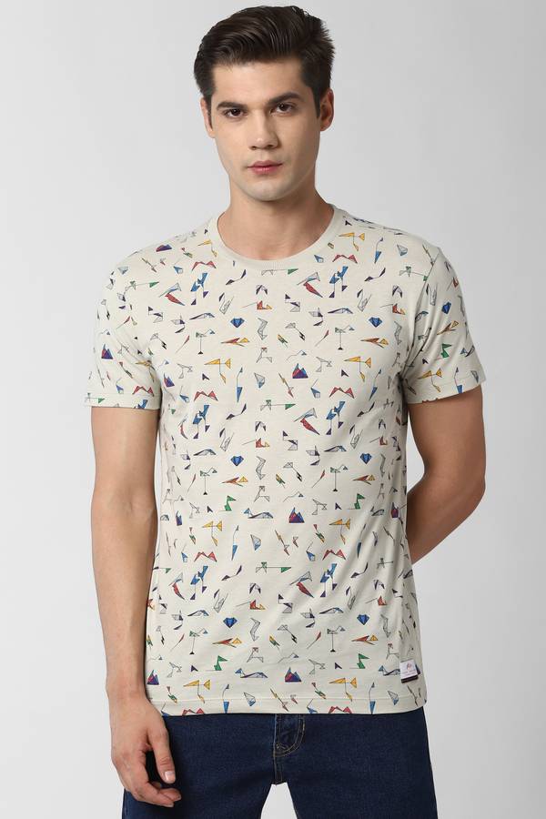 Printed Men Round Neck Light Green T-Shirt