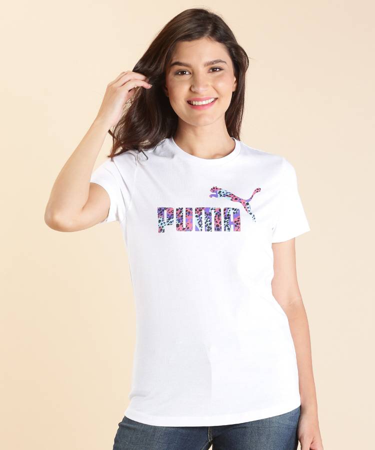 Printed Women Round Neck White T-Shirt