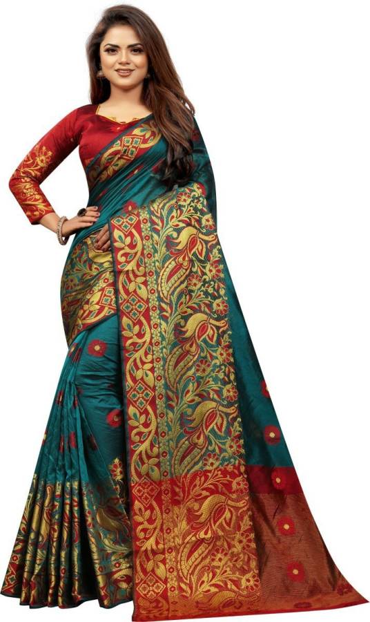 Embroidered Banarasi Cotton Silk, Pure Silk Saree Price in India