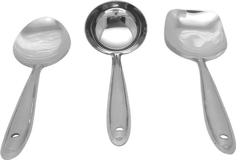 Shri & Sam ST-Q High Grade Stainless Steel Serving Tool Set Queen,3 Pieces Silver Kitchen Tool Set