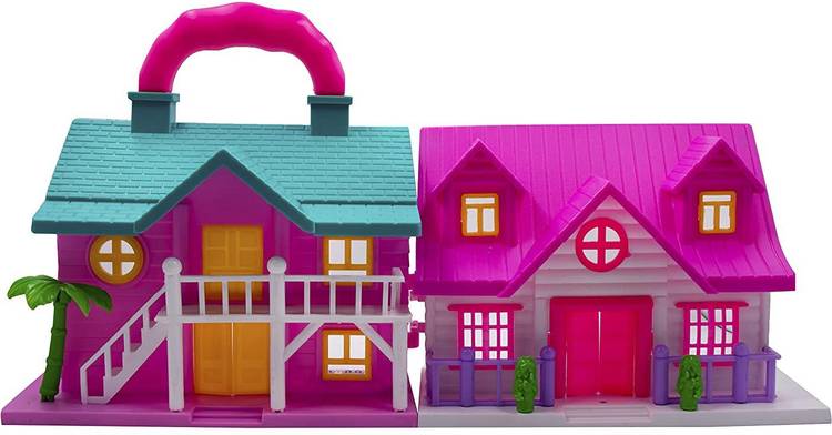 TUSHIKA WONDERFUL LOVELY LOVING FAMILY TWO FUNNY HOUSE PLAY SET Doll House With Openable Door And Furniture 100% NON TOXIC For Kids Boys and Girls