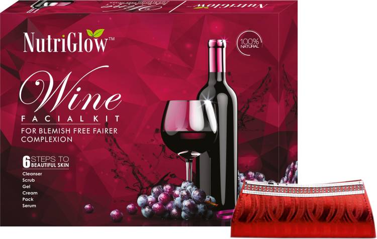 NutriGlow Wine Facial Kit (250+10)g with Clutch Free Price in India