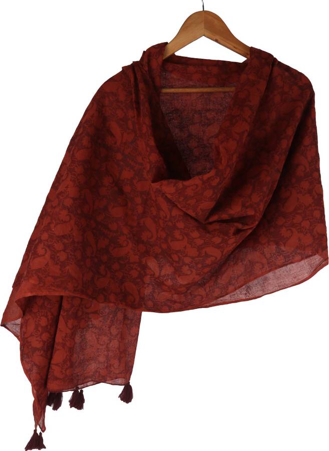 Pure Cotton Self Design, Printed Maroon Women Dupatta