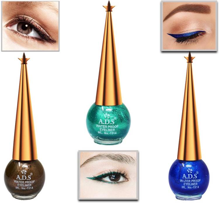 ads Eye Liner, Water PROOF, Long-Lasting, Dark Brown, Green, Blue Shimmer AE501, 10ml 10 ml Price in India