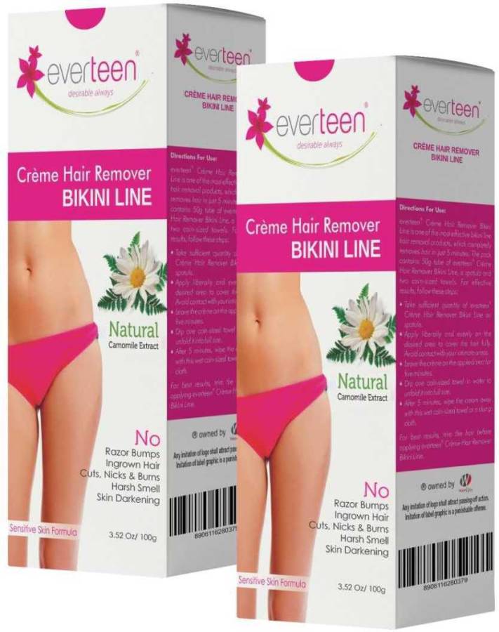 everteen Natural Bikini Line Hair Remover Creme for Women - 2 Packs (100g Each) Cream Price in India