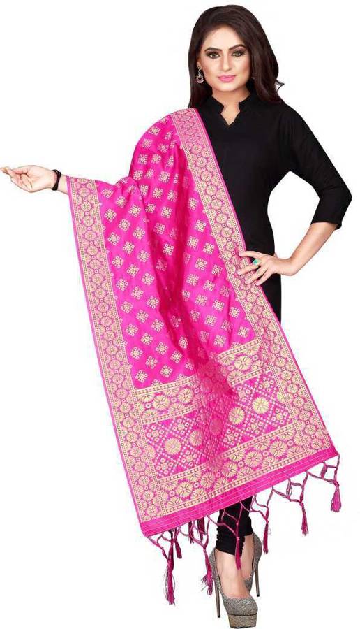 Silk Blend Embroidered Pink Women Dupatta