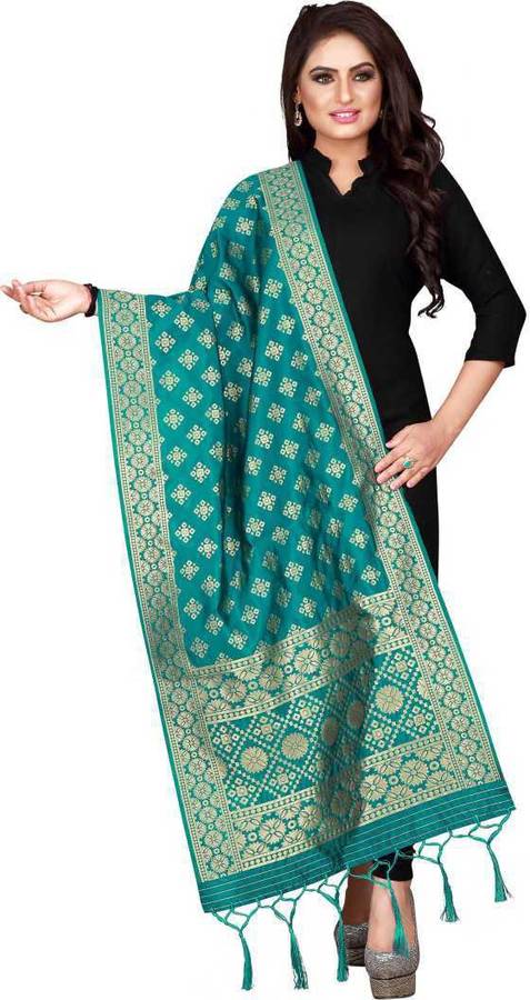 Silk Blend Embroidered Green Women Dupatta