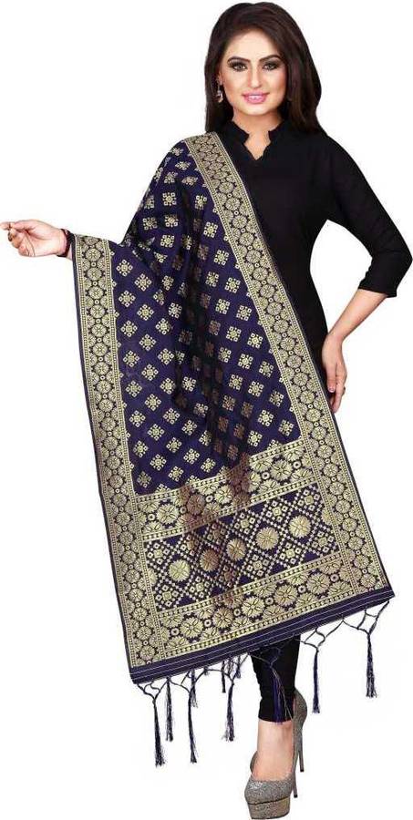 Silk Blend Embroidered Blue Women Dupatta