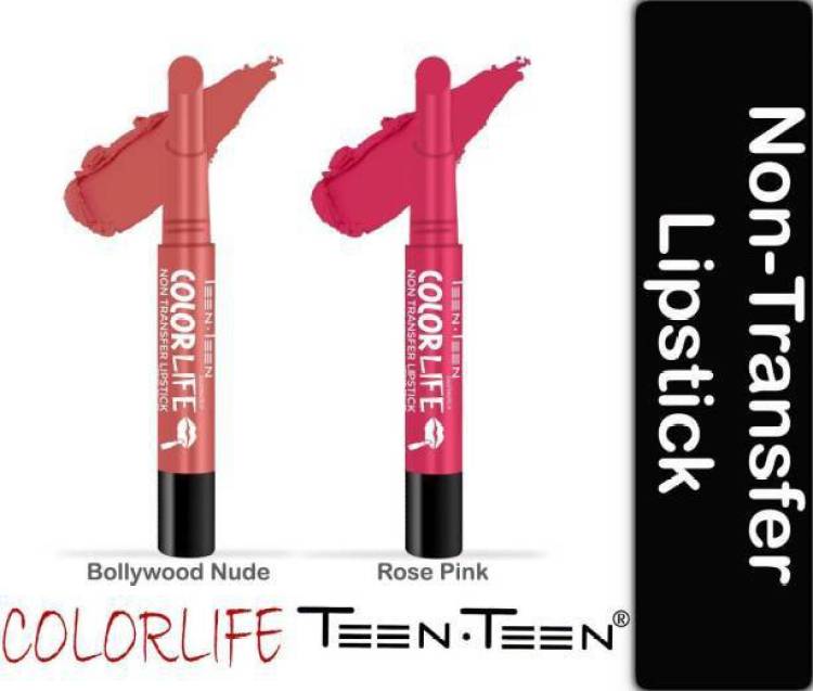 Teen.Teen TEEN TEEN COLORLIFE MATTE NON TRANSFER LIPSTICK COMBO OF 2 (Bollywood Nude, Rose Pink, 4.2 g) Price in India