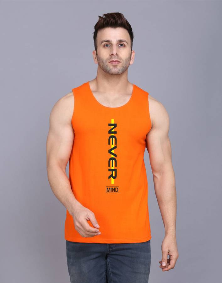 Typography Men Round Neck Orange T-Shirt