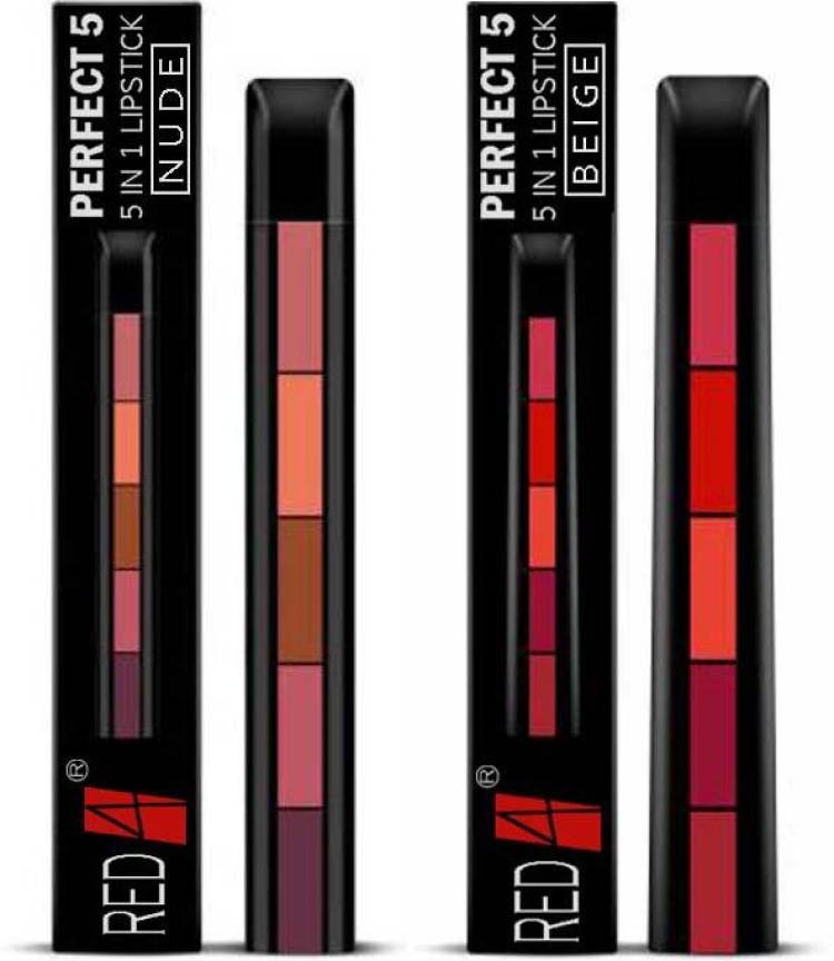 RED4 Perfect 5 ( 5 in 1 lipstick ) Sensation tower matte lipsticks combo set pack (2) Price in India
