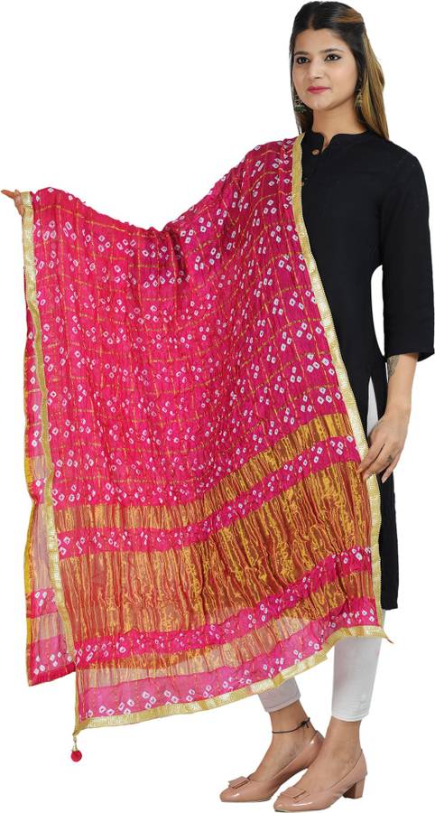 Chiffon Geometric Print Pink Women Dupatta