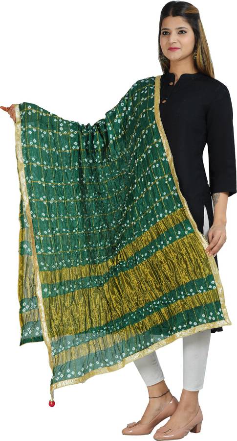 Chiffon Geometric Print Green Women Dupatta